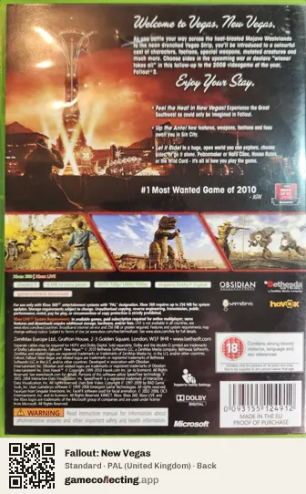 Fallout: New Vegas Xbox 360, United Kingdom box back