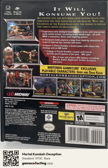 Mortal Kombat: Deception Nintendo GameCube, NTSC box back