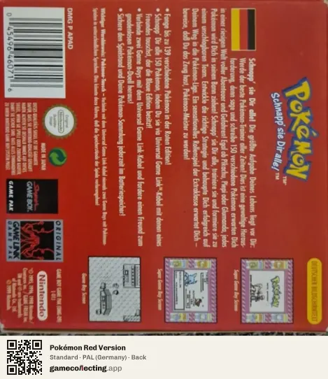 Pokémon Red Version Game Boy, Germany box back