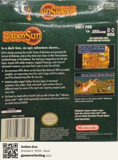 Golden Sun Game Boy Advance, NTSC box back