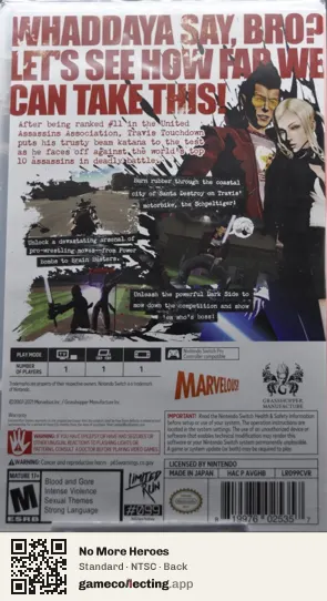 No More Heroes Nintendo Switch, NTSC box back