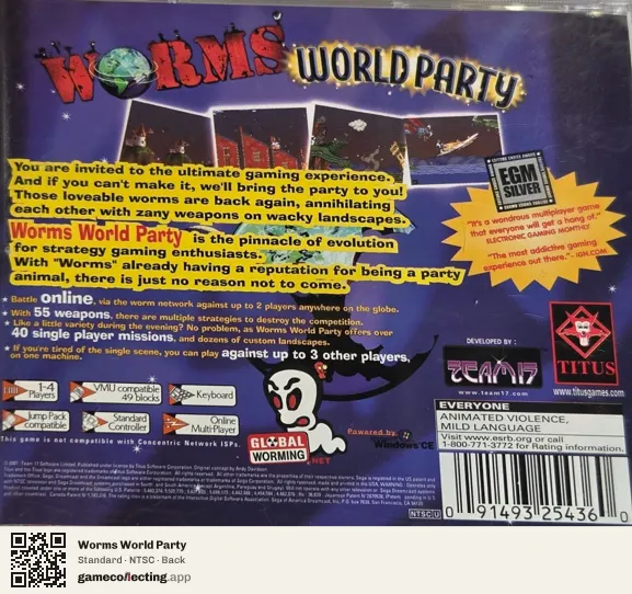 Worms World Party Sega Dreamcast, NTSC box back