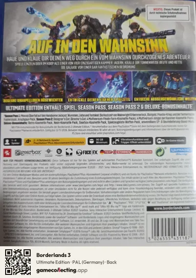 Borderlands 3 PlayStation 5, Germany box back