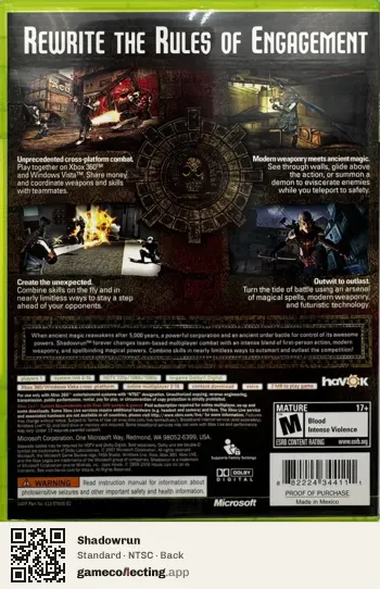 Shadowrun Xbox 360, NTSC box back