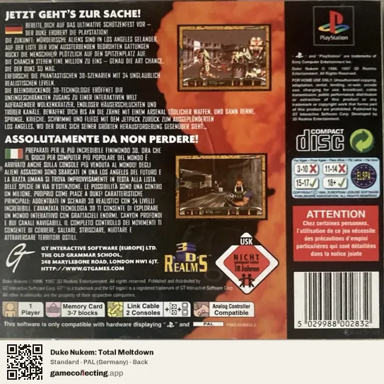 Duke Nukem: Total Meltdown PlayStation, Germany box back