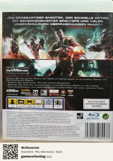 Wolfenstein PlayStation 3, Germany box back