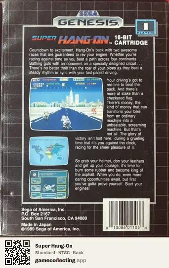 Super Hang-On Sega Mega Drive / Genesis, NTSC box back