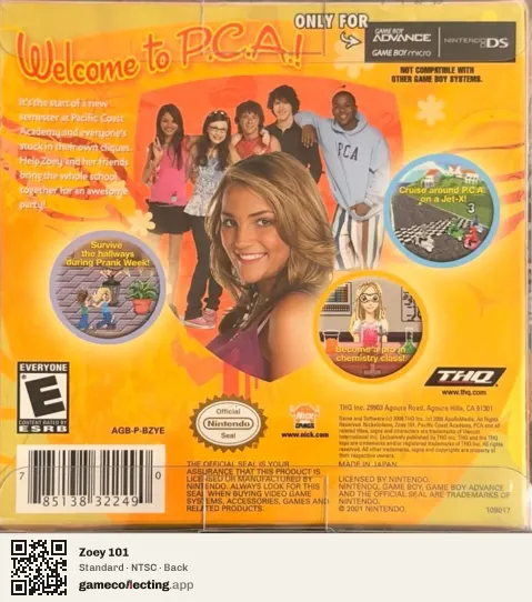 Zoey 101 Game Boy Advance, NTSC box back