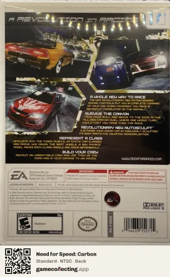 Need for Speed: Carbon Nintendo Wii, NTSC box back