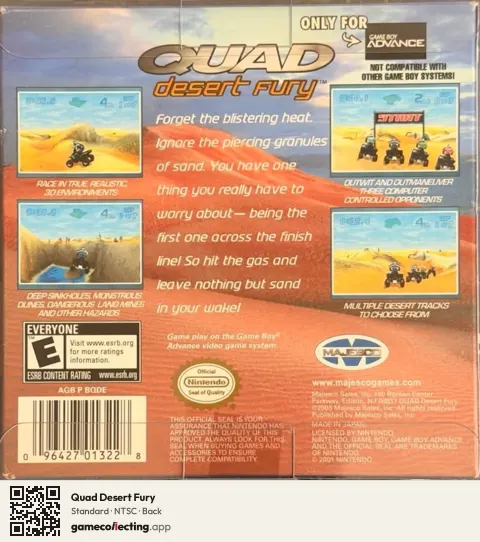 Quad Desert Fury Game Boy Advance, NTSC box back