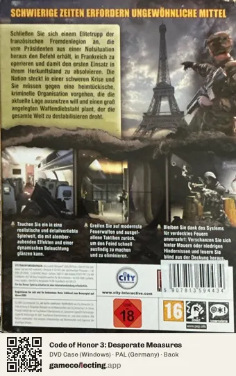 Code of Honor 3: Desperate Measures Computer, Germany box back