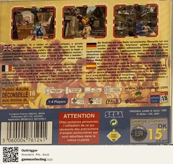 Outtrigger Sega Dreamcast, PAL box back