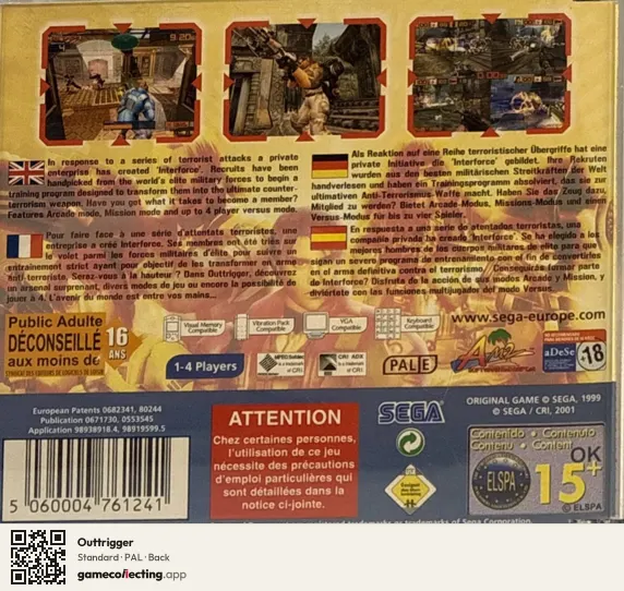 Outtrigger Sega Dreamcast, PAL box back