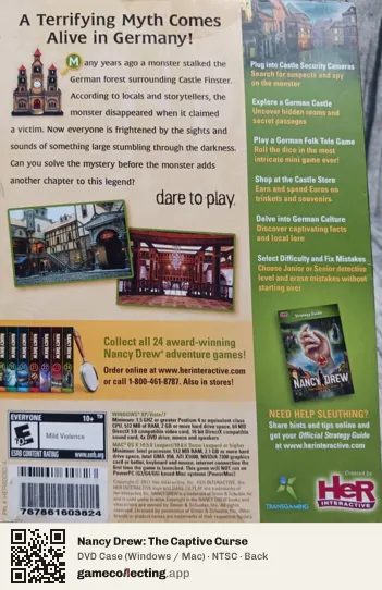 Nancy Drew: The Captive Curse Computer, NTSC box back