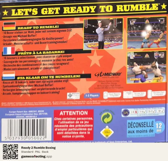 Ready 2 Rumble Boxing Sega Dreamcast, PAL box back