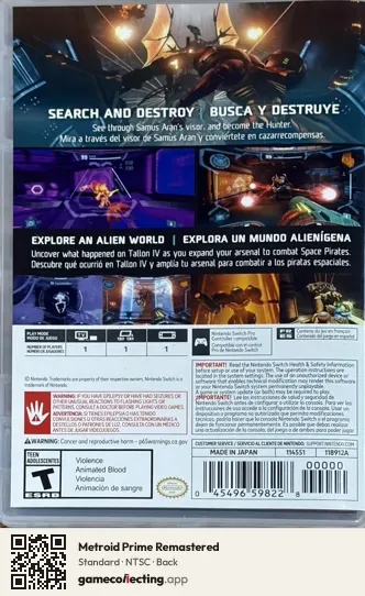 Metroid Prime Remastered Nintendo Switch, NTSC box back