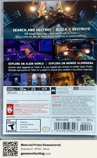 Metroid Prime Remastered Nintendo Switch, NTSC box back