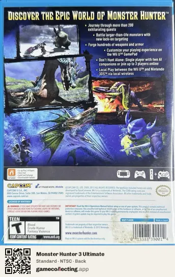 Monster Hunter 3 Ultimate Nintendo Wii U, NTSC box back