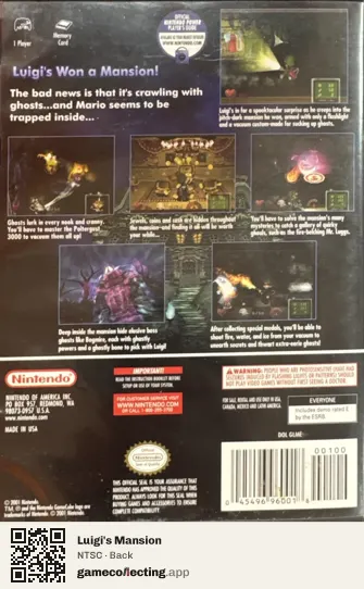 Luigi's Mansion Nintendo GameCube, NTSC box back