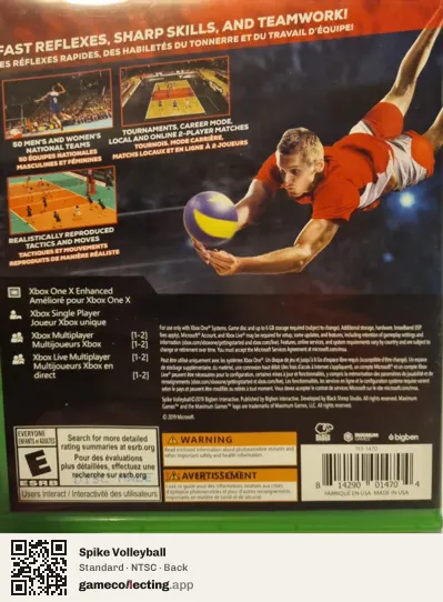 Spike Volleyball Xbox One, NTSC box back