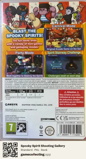 Spooky Spirit Shooting Gallery Nintendo Switch, PAL box back