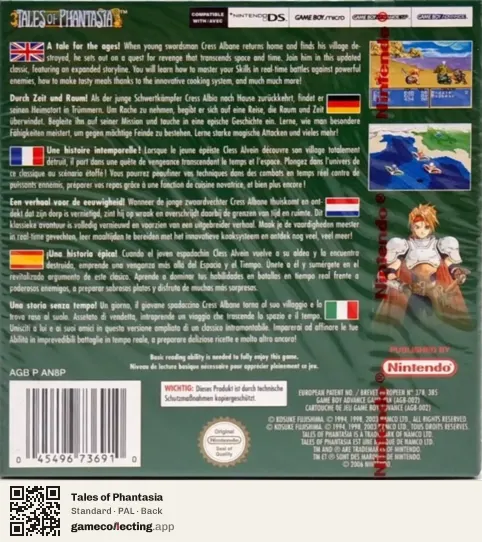 Tales of Phantasia Game Boy Advance, PAL box back