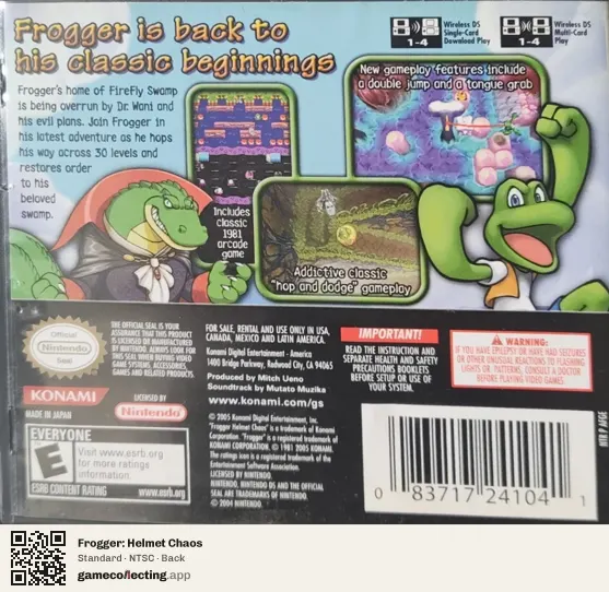 Frogger: Helmet Chaos Nintendo DS, NTSC box back