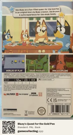 Bluey's Quest for the Gold Pen Nintendo Switch, PAL box back