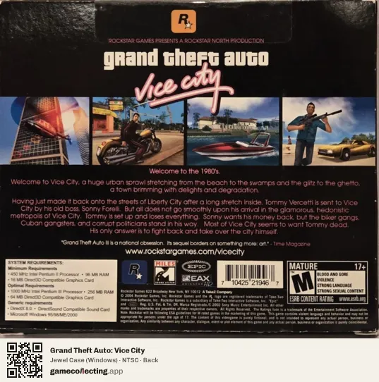 Grand Theft Auto: Vice City Computer, NTSC box back