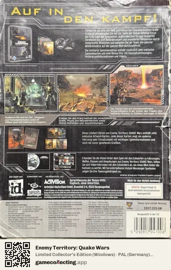 Enemy Territory: Quake Wars Computer, Germany box back