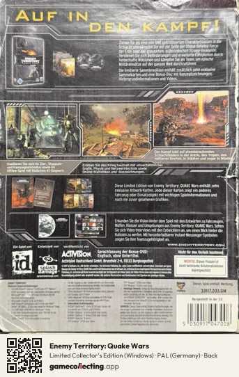 Enemy Territory: Quake Wars Computer, Germany box back
