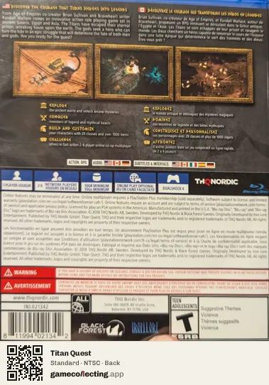 Titan Quest PlayStation 4, NTSC box back