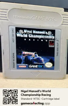 Nigel Mansell's World Championship Racing Game Boy, NTSC cartridge label