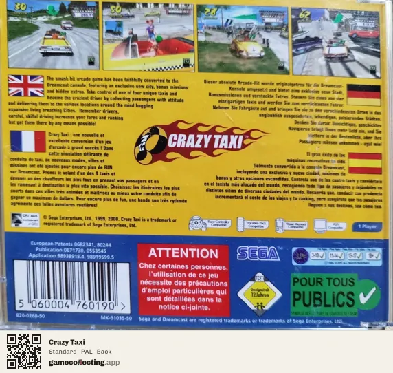 Crazy Taxi Sega Dreamcast, PAL box back