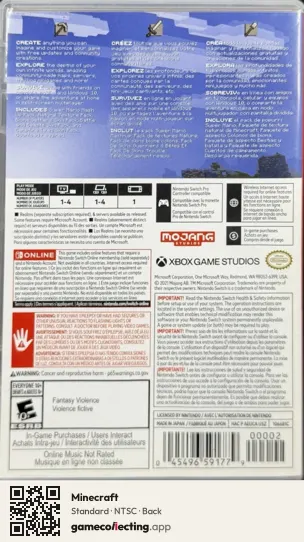 Minecraft Nintendo Switch, NTSC box back