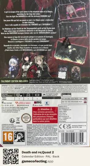Death end re;Quest 2 Nintendo Switch, PAL box back