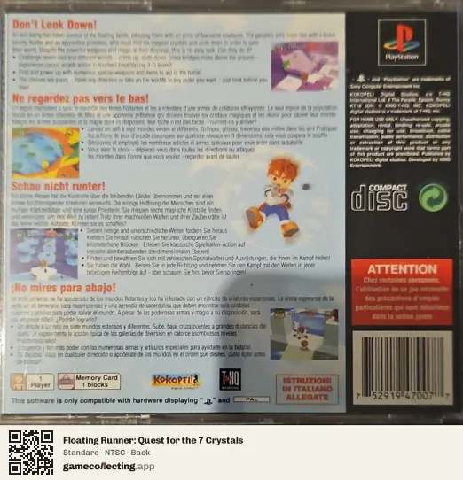 Floating Runner: Quest for the 7 Crystals PlayStation, NTSC box back