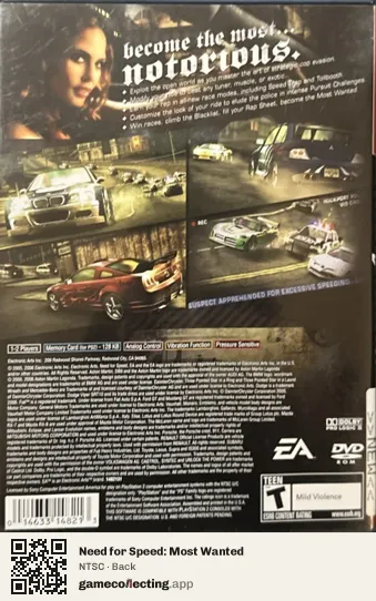 Need for Speed: Most Wanted PlayStation 2, NTSC box back