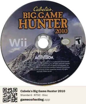 Cabela's Big Game Hunter 2010 Nintendo Wii, NTSC disc
