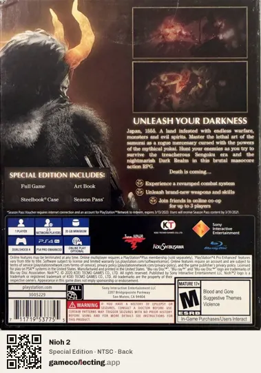 Nioh 2 PlayStation 4, NTSC box back
