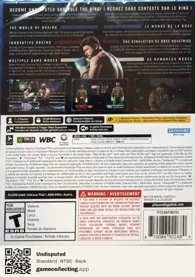 Undisputed PlayStation 5, NTSC box back