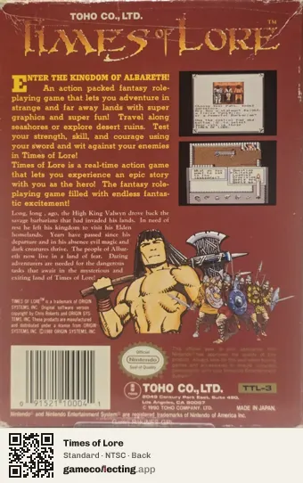 Times of Lore Nintendo Entertainment System, NTSC box back
