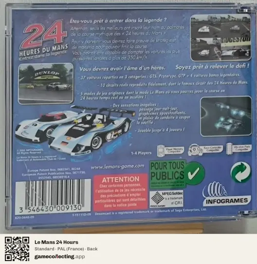 Le Mans 24 Hours Sega Dreamcast, France box back