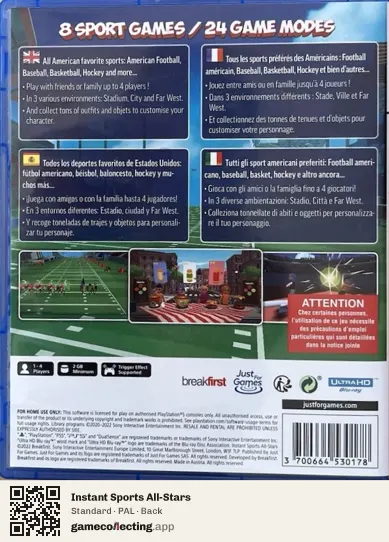 Instant Sports All-Stars PlayStation 5, PAL box back