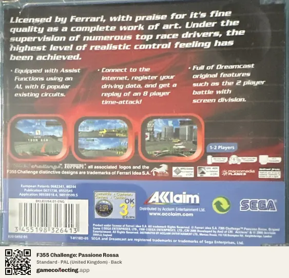 F355 Challenge: Passione Rossa Sega Dreamcast, United Kingdom box back