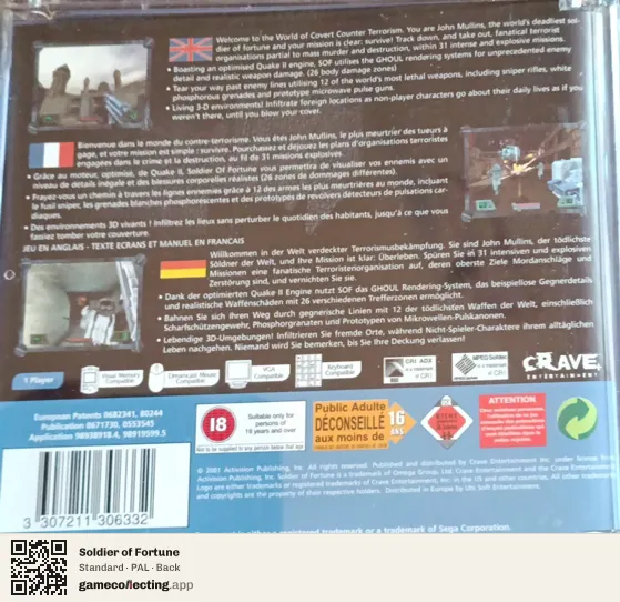 Soldier of Fortune Sega Dreamcast, PAL box back