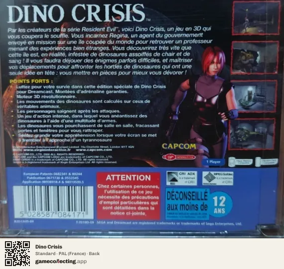 Dino Crisis Sega Dreamcast, France box back
