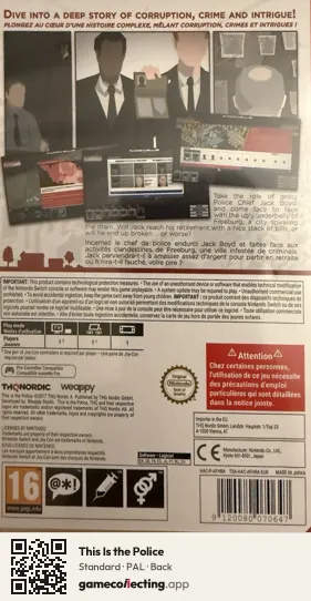 This Is the Police Nintendo Switch, PAL box back