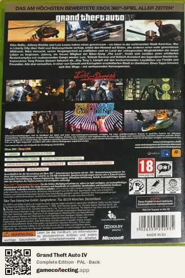 Grand Theft Auto IV Xbox 360, PAL box back
