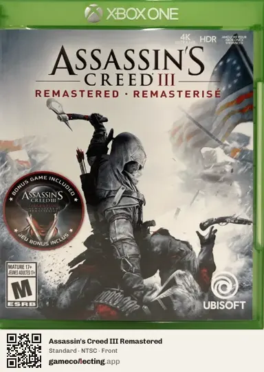 Assassin's Creed III Remastered Xbox One, NTSC box front